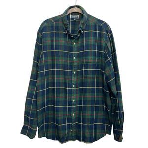 Club Room Plaid Flannel Button Down Shirt Green‎ Blue Large